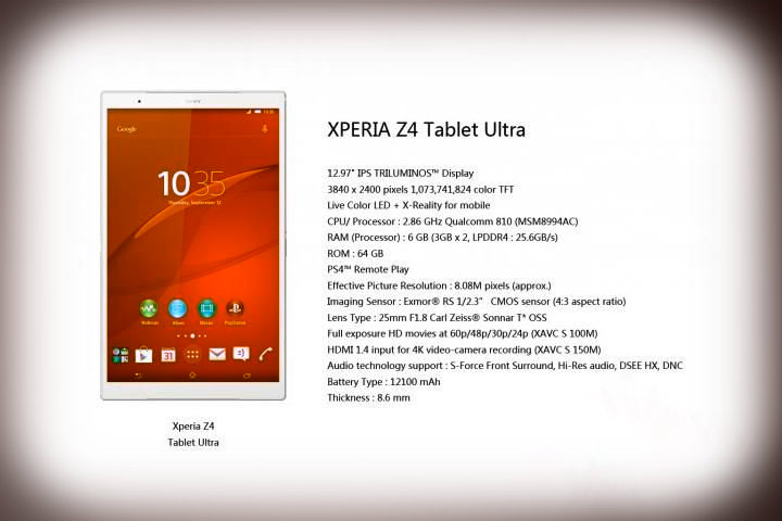 Xperia Z4 Tablet Ultra: heavy duty tablet from Sony