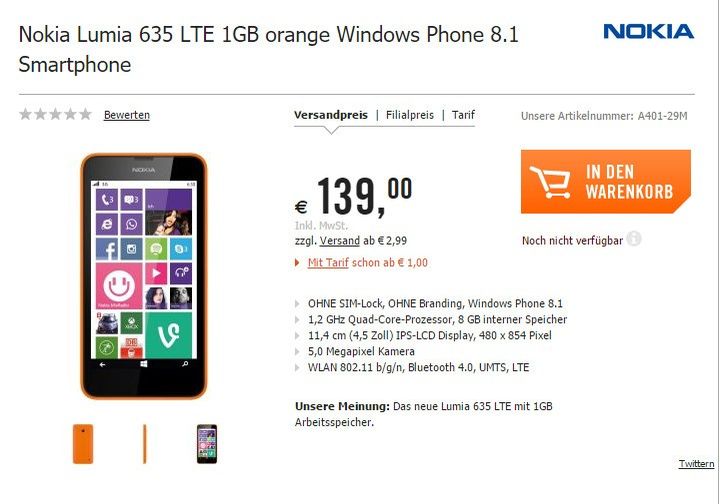 Updated New Nokia Lumia 635 will get 1 GB of RAM