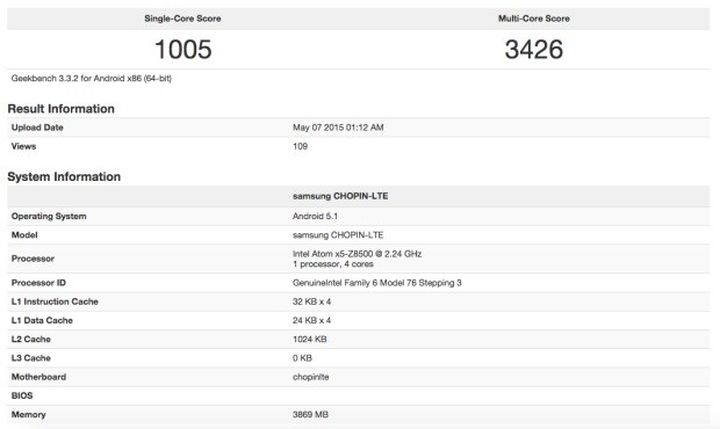 Samsung CHOPIN-LTE: a tablet with a processor Intel Atom x5