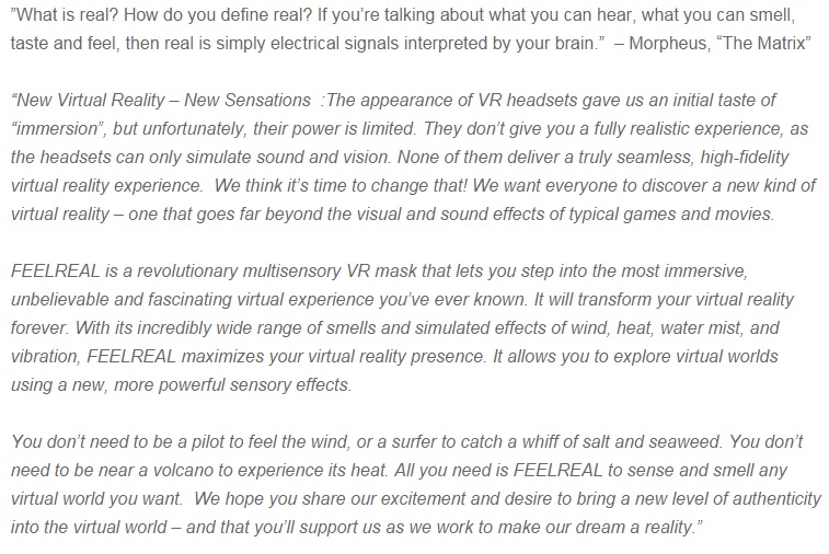 Feelreal VR Mask a new sensations and the smell in one action