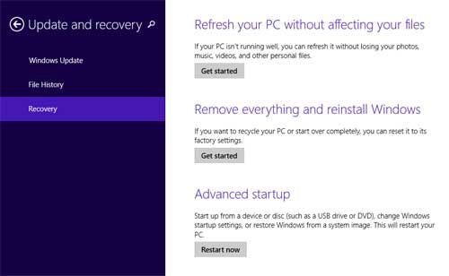 Hard Reset Venue 8 Pro: reset Windows 8.1