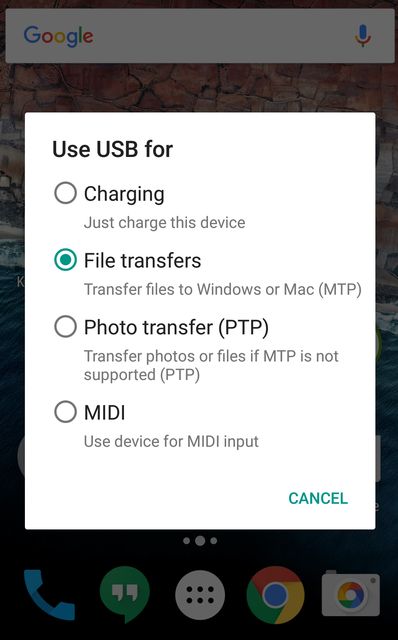 How to choose USB connection to transfer files by default in Android 6.0?