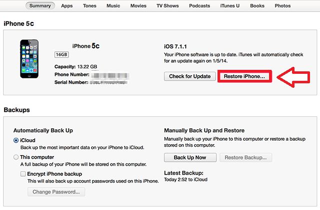 Hard reset iPhone 5c: reset settings and delete data